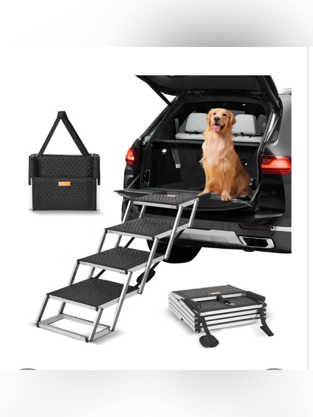 VEVOR 4-Step Dog Car Steps, Folding Dog Ramp with Nonslip Surface